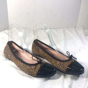 Paul Mayer Collection Leopard Print Leather Pull On Ballet Flats Black Accents